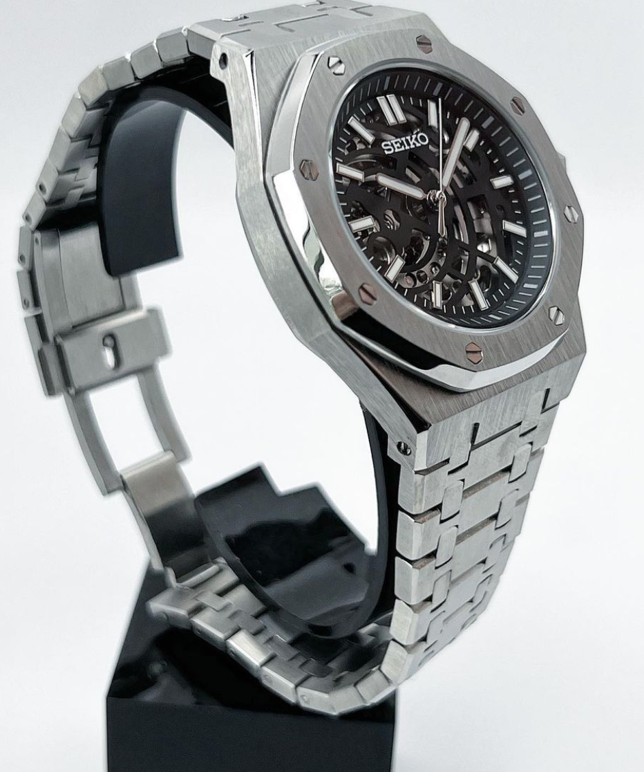 41mm seiko mod skeleton royal oak automatic watch