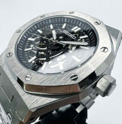 41mm seiko mod skeleton royal oak automatic watch