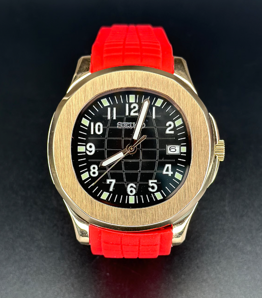 Seiko Mod - Rosegold Red Aquanaut with Red Strap Automatic Watch