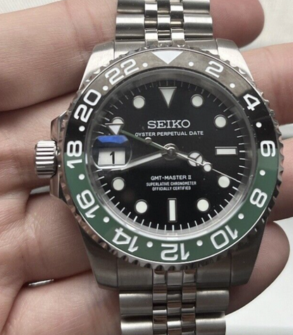 Seiko mod Left Handed  sprite NH34 GMT automatic watch 40mm