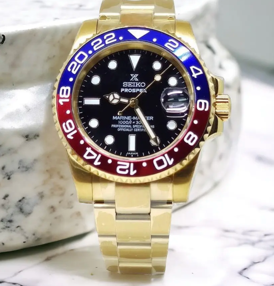 Seiko Mod Prospex Yellow Gold Pepsi Automatic Watch