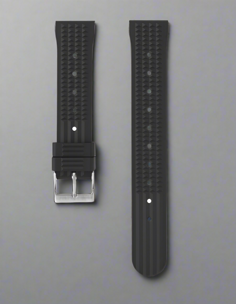 20mm waffle black rubber strap