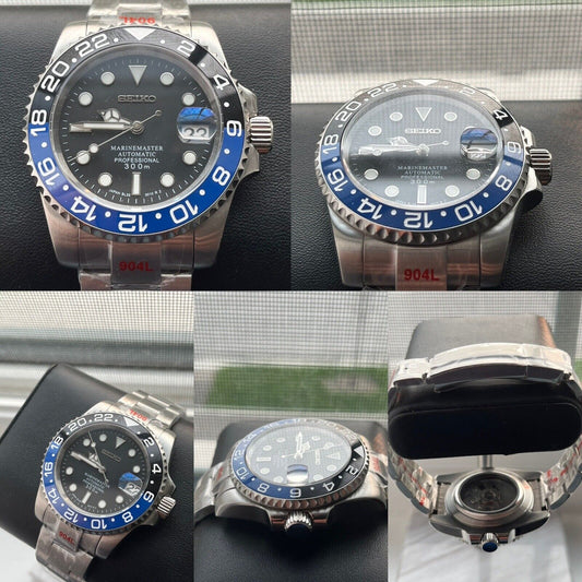 custom build seiko movement automatic NH35 sapphire "batman" mod EXHIBITION CASE